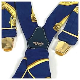 Hermès-Hermes Navy Silk Suspenders for Women-Navy blue