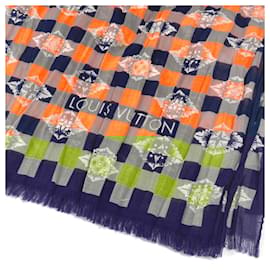 Louis Vuitton-Xale de algodão Louis Vuitton em azul e laranja-Azul,Laranja