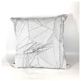 Hermès-Hermes Extra Large Cotton Pillow Cushion-White,Blue