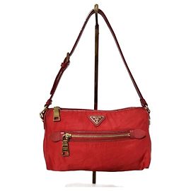 PRADA Tessuto Nylon Small Shoulder Bag Red Red