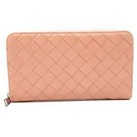 Bottega Veneta-Bottega Veneta Leather Intrecciato Wallet-Pink