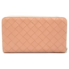 Bottega Veneta-Bottega Veneta Leather Intrecciato Wallet-Pink