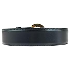 Céline-Celine Vintage Leather Belt Black Gold Buckle-Black