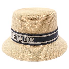Christian Dior DIORESORT Straw Hat Beige/Navy Brown Beige