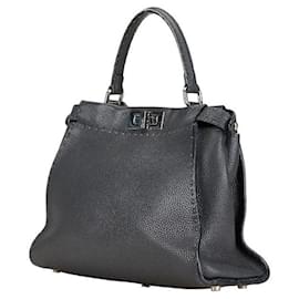 Fendi-Fendi Peekaboo Regular Selleria Leather Handbag-Grey