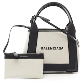 Balenciaga-Balenciaga Canvas Leather Navy Cabas XS Handbag-Beige