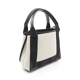 Balenciaga-Balenciaga Canvas Leather Navy Cabas XS Handbag-Beige