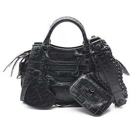 Balenciaga-Balenciaga Neo Cagole Leather Handbag Black-Black