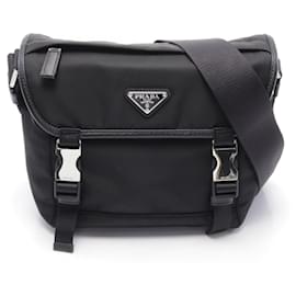 Prada-Prada Nylon Saffiano Leather Shoulder Bag-Black