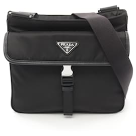 Prada-Prada Nylon Saffiano Leather Shoulder Bag-Black