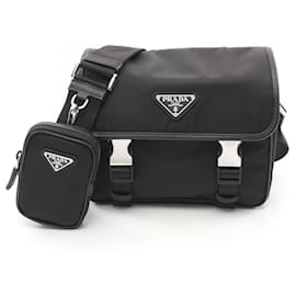 Prada-Prada Nylon Saffiano Leather Shoulder Bag-Black