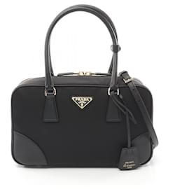 Prada-Prada Nylon Saffiano Leather Medium Handbag-Black