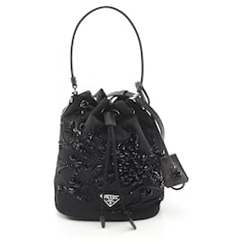 Prada-Prada Nylon Saffiano Leather Bucket Bag Black-Black