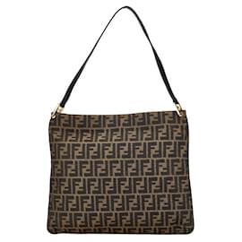 Fendi-Fendi Zucca Canvas Leather Shoulder Bag-Brown