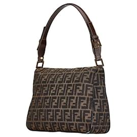 Fendi-Fendi Zucca Canvas Leather Shoulder Bag-Green