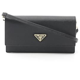 Prada-Prada Saffiano Leather Triangle Logo Shoulder Bag-Black