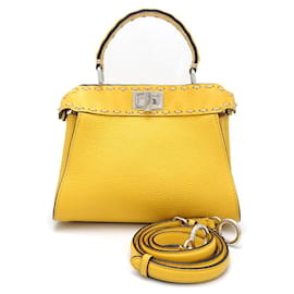 Fendi-Fendi Mini Peekaboo Leather Handbag 8BN244-Yellow