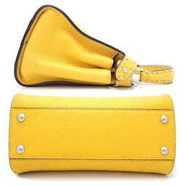 Fendi-Fendi Mini Peekaboo Leather Handbag 8BN244-Yellow