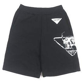 Pantalones cortos de algodón con placa de logo triangular Prada XS Negro
