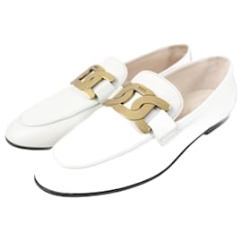 Tod's-Tod's Kate Chain Leather Loafers White Gold-Golden