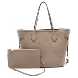 Louis Vuitton-Louis Vuitton Neverfull MM Leather Tote Bag-Beige