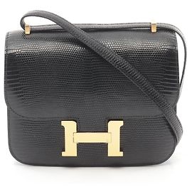 Hermès Hermes Constance 3 Mini Lizard Leather Bag Black