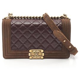 Chanel Boy Suede Leather Shoulder Bag Brown Brown