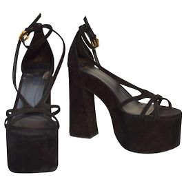 Balmain Suede Cam Platform Sandals 39.5 Black