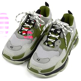Balenciaga-Balenciaga Triple S Leather Sneakers Gray Red-Other