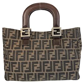 Fendi-Fendi Zucca Canvas Leather Tote Bag-Brown