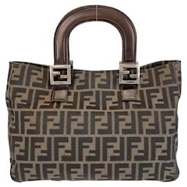 Fendi-Fendi Zucca Canvas Leather Tote Bag-Brown