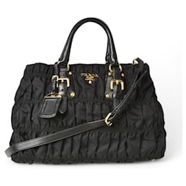 Prada-Prada Nylon Leather 2way Handbag Shoulder Bag-Black