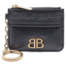 Balenciaga-Balenciaga Leather Card Holder Coin Case Keychain-Black