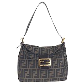 Fendi-Fendi Zucca Canvas Leather Shoulder Bag-Brown
