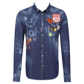 Dsquared2 Very Rare Patch Distressed Denim shirt Navy blue