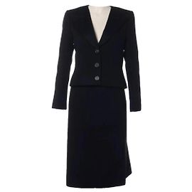 Chanel Coco Mark Tailleur Jupe en Cachemire Noir Noir