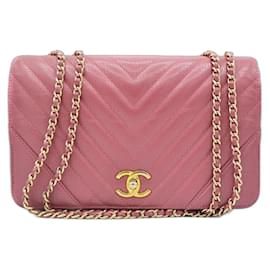 Chanel-Chanel Chevron pink calfskin flap Statement shoulder bag.-Pink