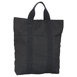 Hermès-HERMES Sac Cabas Her Line en Nylon Gris Argent Auth bs19750-Marron,Argenté