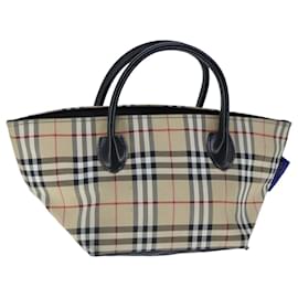 Autre Marque-Burberrys Nova Check Blue Label Hand Bag Canvas Beige Black Auth 103447-Black,Beige