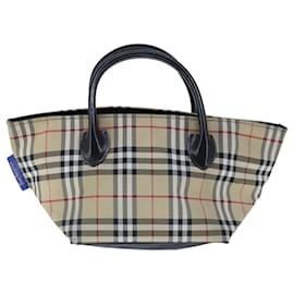 Autre Marque-Burberrys Nova Check Blue Label Hand Bag Canvas Beige Black Auth 103447-Black,Beige