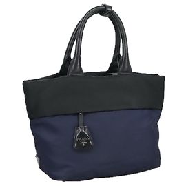 PRADA Hand Bag Nylon Navy Silver Auth ep6744 Silvery Navy blue