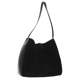 BALLY Shoulder Bag Suede Leather Black Silver Auth ti2365 Black Silvery