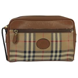 Autre Marque-Burberrys Nova Check Clutch Bag PVC Leather Beige Auth bs20132-Beige