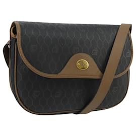 Christian Dior-Christian Dior Honeycomb Canvas Shoulder Bag PVC Gold Black Auth 100296-Black,Golden