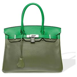 Hermès-HERMES Birkin 30 Bag in Green Leather - 102327-Green