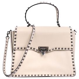 Valentino Garavani VALENTINO - Bolsa de ombro Valentino Rockstud em couro texturizado bege Bege