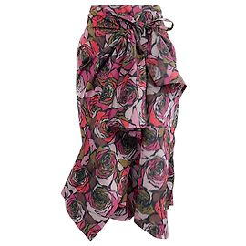 Falda floral de seda falsa cruzada roja / magenta de Dries van Noten Roja