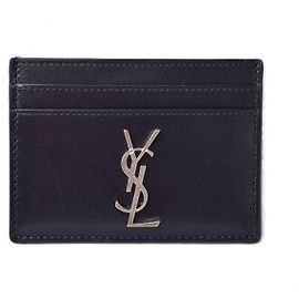 Yves Saint Laurent Leather Card Case Dark Navy/Matte Silver Blue