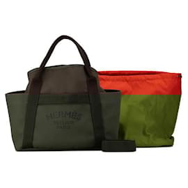 Hermès-Sac de pansage en toile et cuir Hermes-Vert