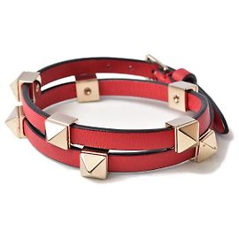Valentino Garavani Pulseira/Bracelete de couro Valentino Rockstuds, Vermelho/Dourado, 13-19cm Vermelho
